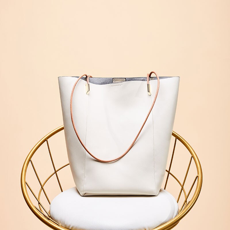 Zency Genuine Leather Shoulder Bags For women's Fashion Large Retro Bucket Underarm Bag Female Commute Casual Top-handle Handbag
