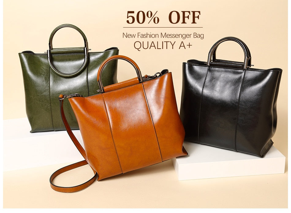 Zency 100% Genuine Leather Vintage Women Handbag Casual Tote Bag High Quality Ladies Shoulder Messenger Bags Black Brown