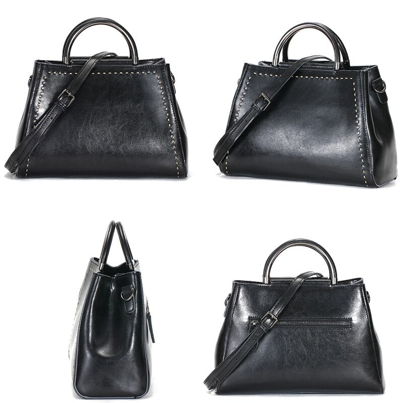 Zency Famale Shell Shoulder Bags Real Leather Simple Elegant Handbag Women New Luxury Fashion Crossbody Bag Retro Top-Handle Bag