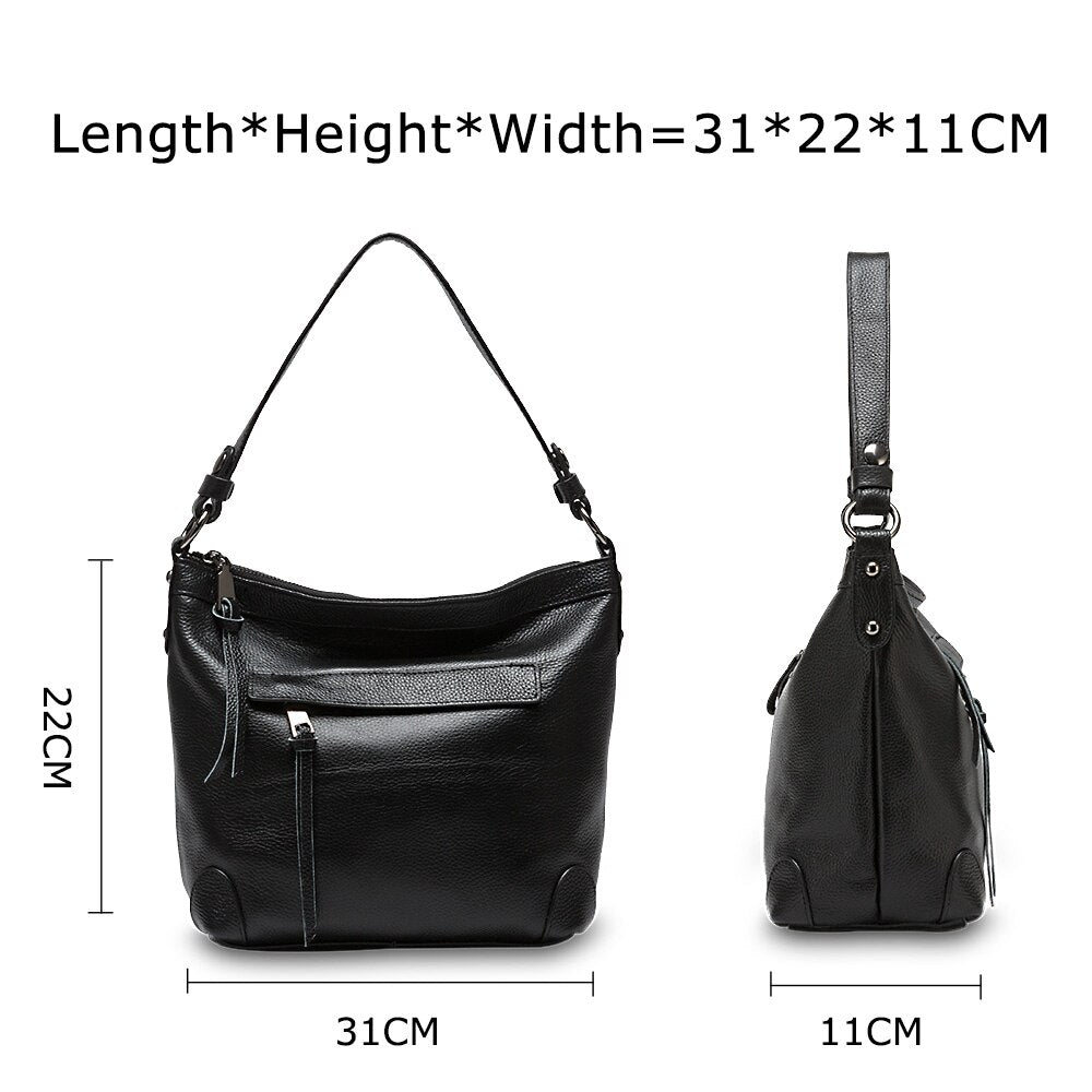 Zency Luxury Women Shoulder Bag 100% Genuine Leather Casual Tote Handbag High Quality Messenger Bags Black Grey