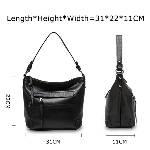 Image of Zency Luxury Women Shoulder Bag 100% Genuine Leather Casual Tote Handbag High Quality Messenger Bags Black Grey