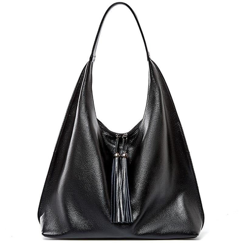 Zency 100% Genuine Leather Fashion Women Shoulder Bag Daily Casual Shopping Hobos Classic Black Tote Handbag Crossbody Bags