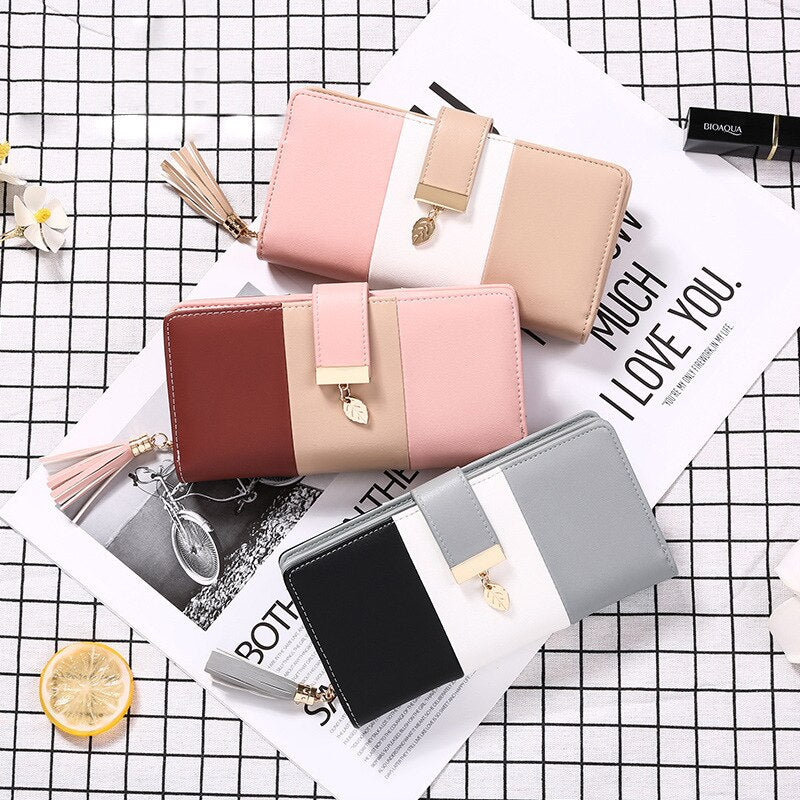 Zency 2021 Female Multifunction Cowhide Leather Wallet Casual Color Contrast Hasp Bag For Women Zipper Long Coin Fashion Purses