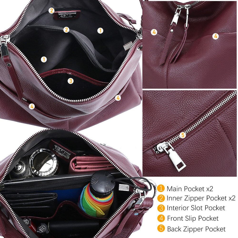 Zency Soft First Layer Cowhide Leather Handbag Large Capacity Classic Fashion Shoulder Bags Multi-function Female Crossbody Bag
