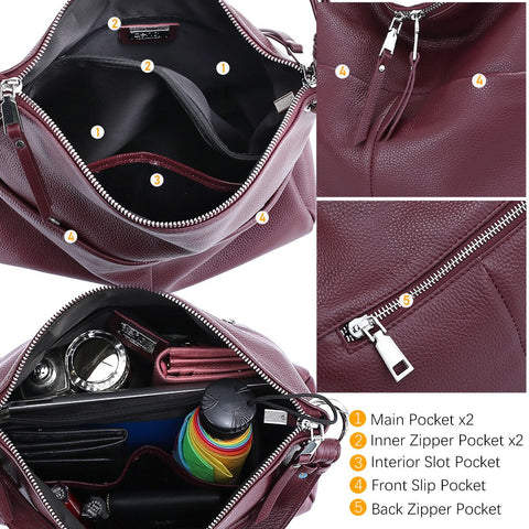 Image of Zency Soft First Layer Cowhide Leather Handbag Large Capacity Classic Fashion Shoulder Bags Multi-function Female Crossbody Bag