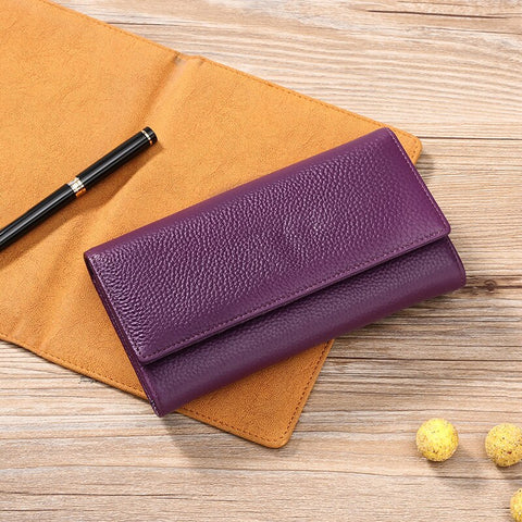 Image of Zency New Cowhide Leather Women's Hight Quality Wallet Card Case Fashion Designer Clutch Holders Bag Female Slim Hasp Coin Purse