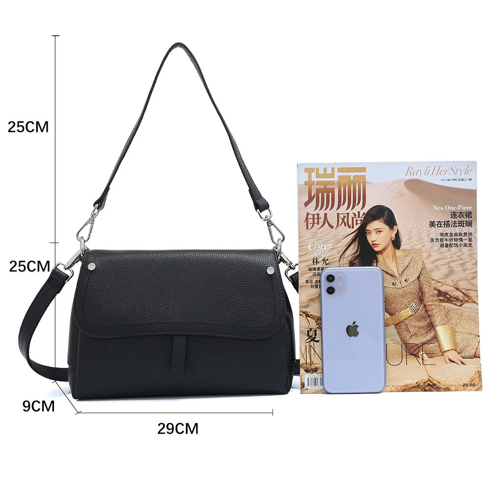 Zency New Genuine Leather Fashion Simple QualityA+ Shoulder Bag For Women Elegant Square Flap Female Messenger Crossbody Handbag