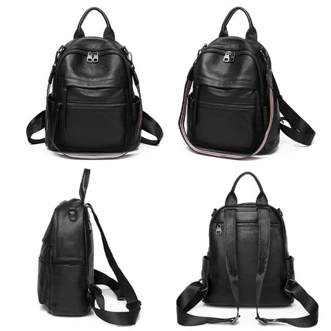 Image of Zency Soft Genuine Leather Backpack Women's Bag for 2021 Spring Multifunction Large Capacity Knapsack Girl to School Bag Black