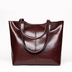 Zency Soft Cowhide Leather Fashion Women Shoulder Bag Retro Brown Tote Handbag Large Capacity Lady Shopping Bag Black Grey