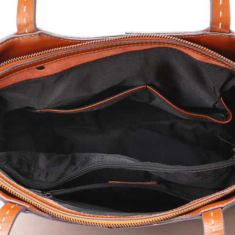 Image of Zency Soft Cowhide Leather Fashion Women Shoulder Bag Retro Brown Tote Handbag Large Capacity Lady Shopping Bag Black Grey