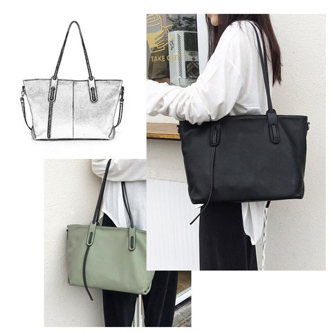 Image of Zency Soft Genuine Leather Handbag New Design Tote Bag Large Capacity Classic Shoulder Bag Simple Casual Shopping Crossbody Bag