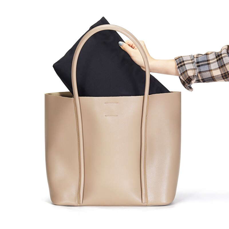 Zency Soft Genuine Leather Handbag Classic Elegant All-match Women's Tote Bags Large Capacity Composite Bag Commute Shoulder Bag