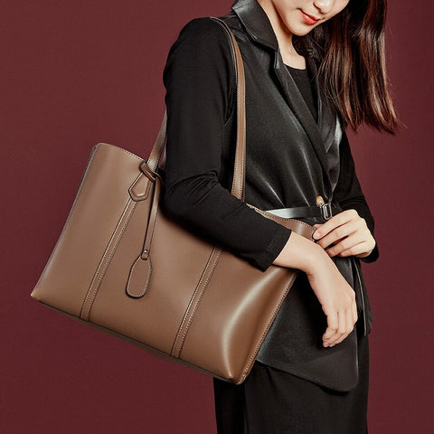 Image of Zency Soft Cowhide Leather Handbag Large Capacity Shopping Women's Shoulder Bag Fashion Elegant High Quality Female Tote Bag