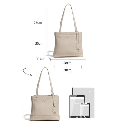 Image of Zency Large Capacity Shopping Bags For Female Vintage Cowhide Leather Daily Casual Shoulder Simple Crossbody Tote Women Handbag