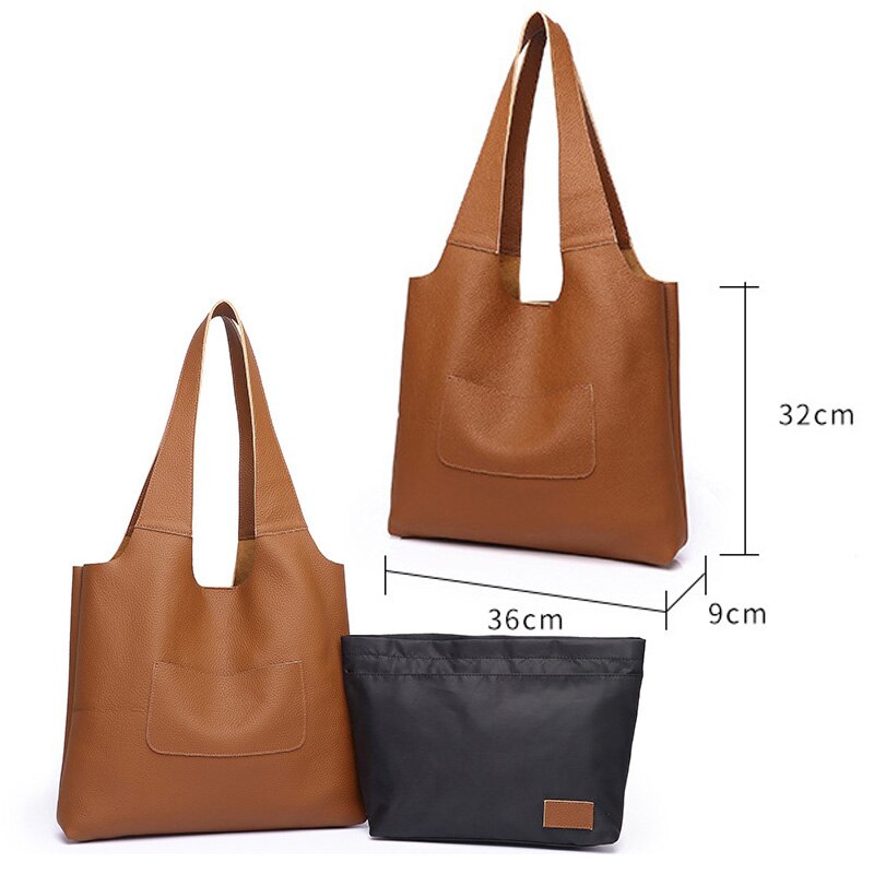 Zency Soft Genuine Leather Female Handbag Large Capacity Ladies Tote Bag Simple Casual Shopping Shoulder Bag For Women Black