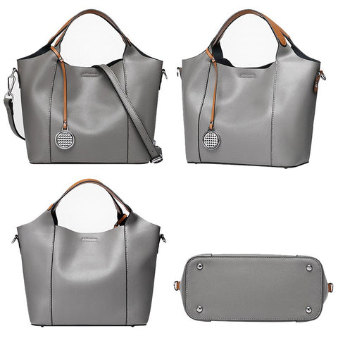 Image of Zency 100% Genuine Leather Fashion Women Handbag Casual Tote Large Capacity Elegant Lady Shoulder Crossbody Bags Black Grey