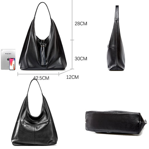 Image of Zency 100% Genuine Leather Fashion Women Shoulder Bag Daily Casual Shopping Hobos Classic Black Tote Handbag Crossbody Bags