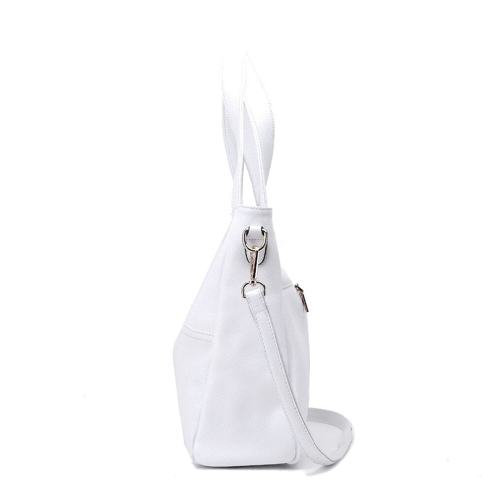 ZENCY Fashion 100% Genuine Cow Leather Women Shoulder Bags Ladies Shopping Handbag Long Handle Messenger Black White Cowhide Bag