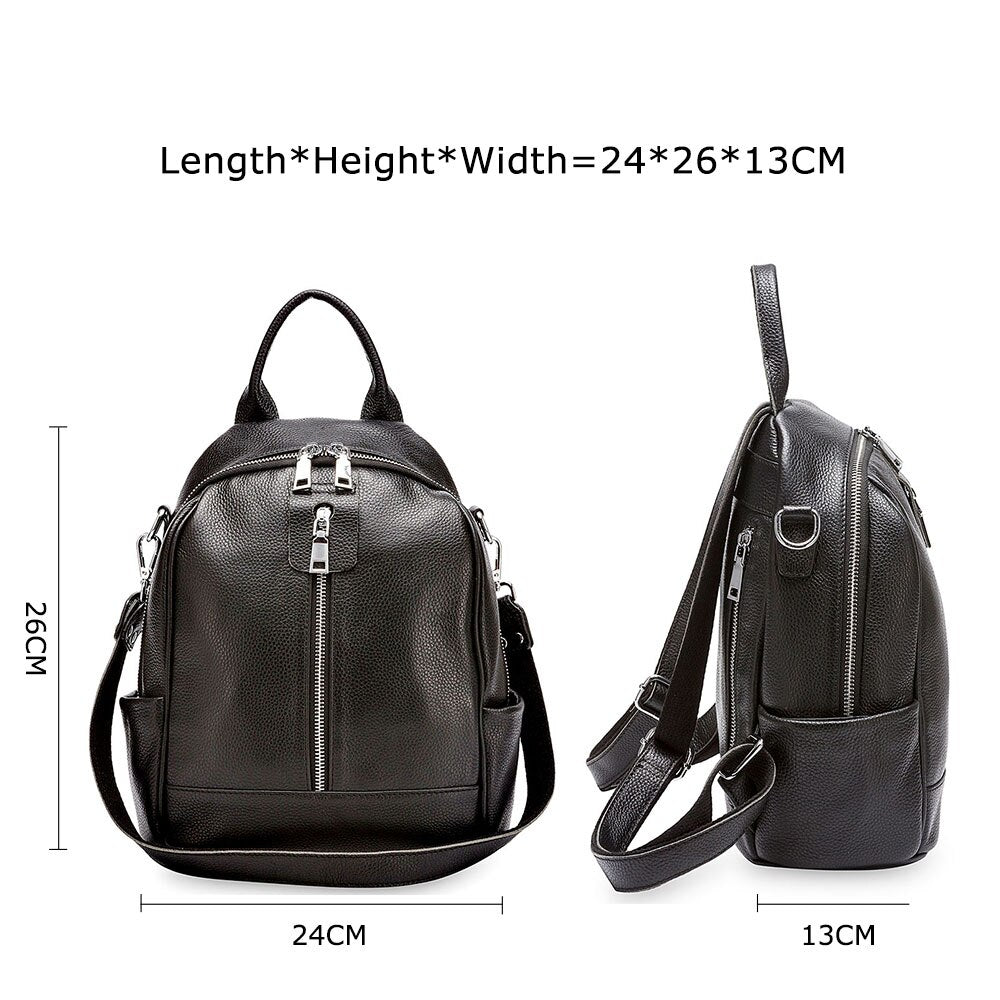 Zency Fashion Women Backpack 100% Cowhide Genuine Leather Black Travel Bags Girl's Schoolbag Notebook High Quality Knapsack