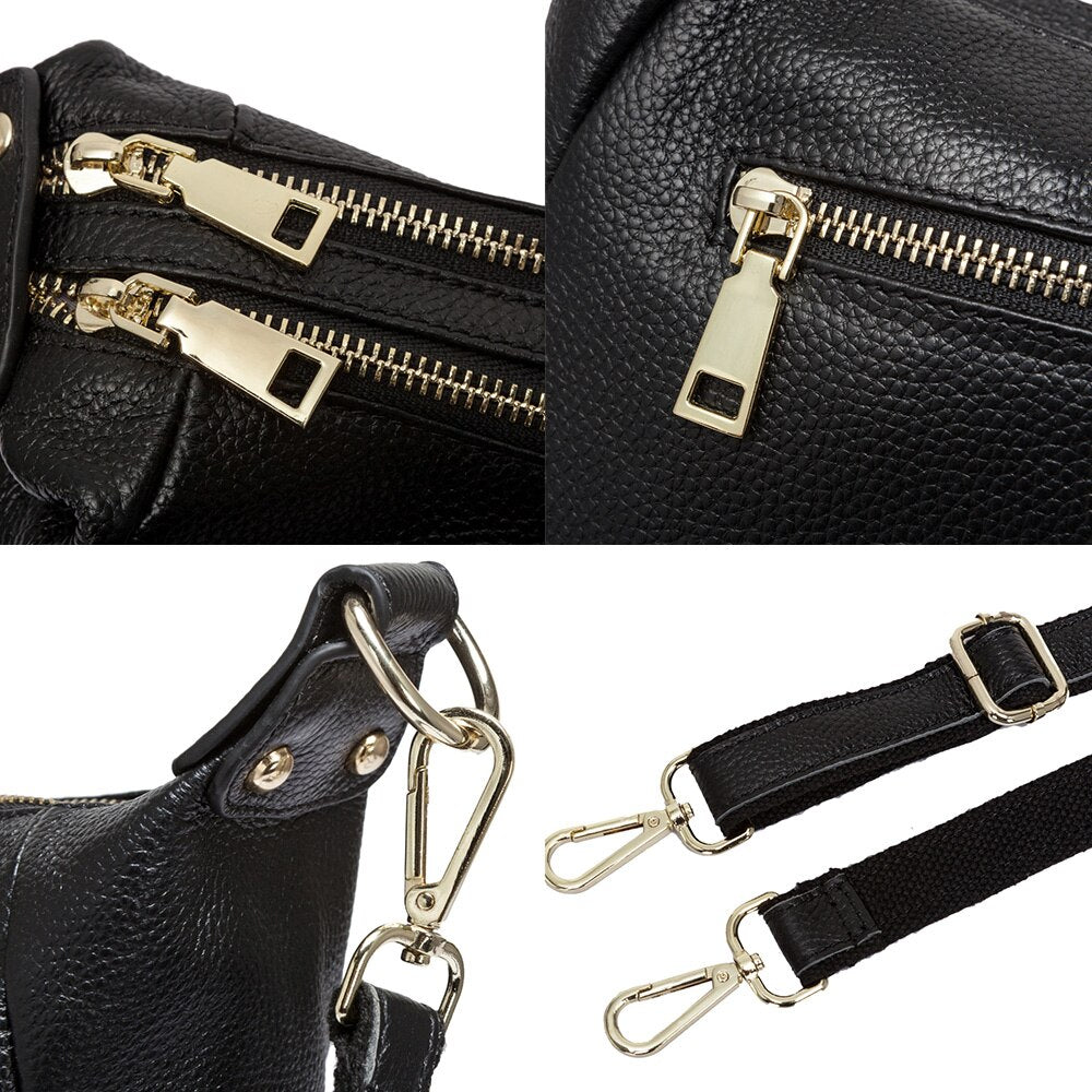 Zency Women Shoulder Bag 100% Genuine Leather Classic Black Fashion Crossbody Messenger Purse For Female High Quality Handbag