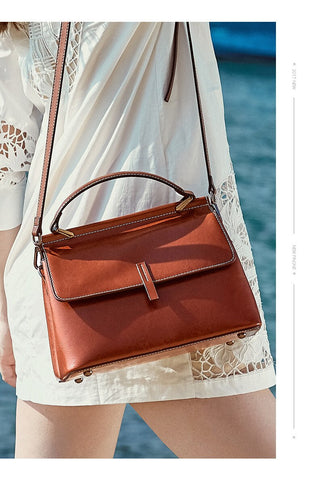 Image of Zency 100% Genuine Leather Retro Brown Women Tote Bag Small Flap Daily Casual Shoulder Messenger Bags Black Grey Handbag