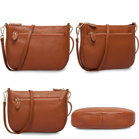 Image of Zency 100% Genuine Leather Brown Handbag Fashion Women Crossbody Bag Small Flap Bags Simple Lady Shoulder Purse Messenger