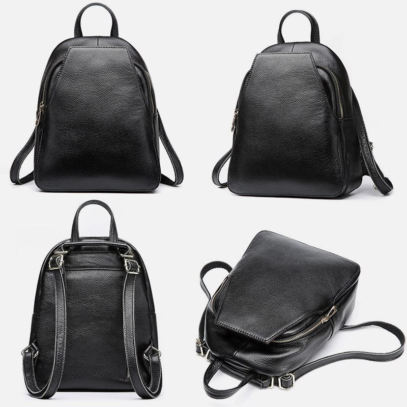 Zency 100% Natural Leather Women Backpack Fashion Grey Simple Girl's Schoolbag Casual Travel Bag Female Daily Knapsack Black