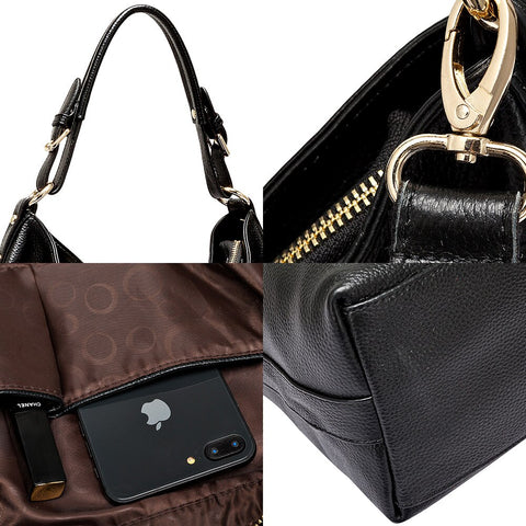 Image of Zency Lady Casual Tote 100% Genuine Leather Handbag Black Fashion Female Crossbody Messenger Purse Elegant Shoulder Bag