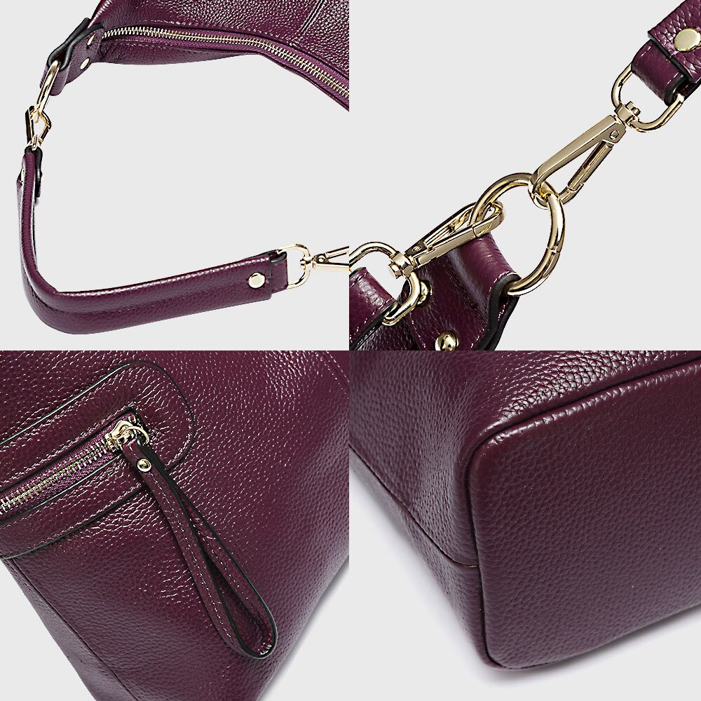 Zency Charm Purple 100% Genuine Leather Fashion Women Shoulder Bag Both Sides Zipper Pockets Lady Crossbody Purse Black Handbag