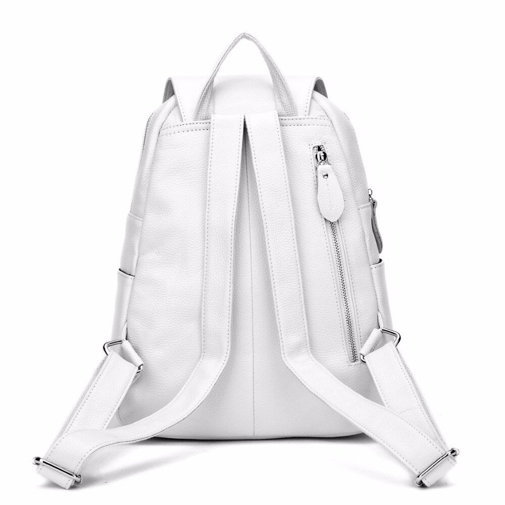 ZENCY 100% Genuine Cow Leather Silver Hardware Women Ladies Girl Silver Gray White Blue Backpack Top Layer Cowhide School Bags