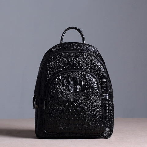 Image of ZENCY Large Capacity Fashion Crocodile Pattern Backpack Genuine Leather Second Layer Cowhide Women Backpack School Bags