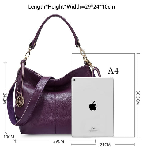 Image of Zency Charm Purple Women Shoulder Bag 100% Genuine Leather Hobos Fashion Lady Messenger Crossbody Purse Elegant Female Handbag