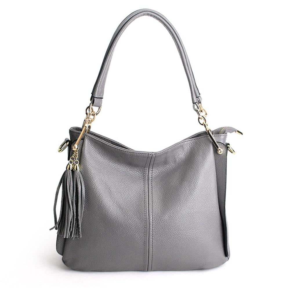 Zency Tassel Women Shoulder Bag 100% Genuine Leather Handbag Elegant Crossbody Bags Ladies Messenger Purse Hobos Grey Black