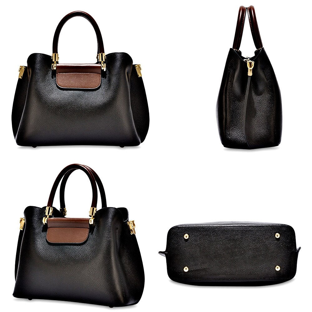 Zency Office Lady Tote Handbag 100% Genuine Leather Fashion Brown Female Crossbody Messenger Purse Large Capacity Shoulder Bags