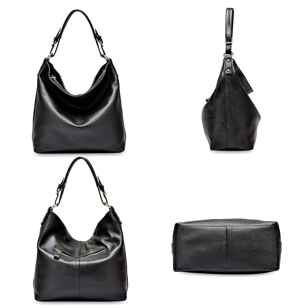 Zency Lady Casual Tote 100% Genuine Leather Handbag Black Fashion Female Crossbody Messenger Purse Elegant Shoulder Bag