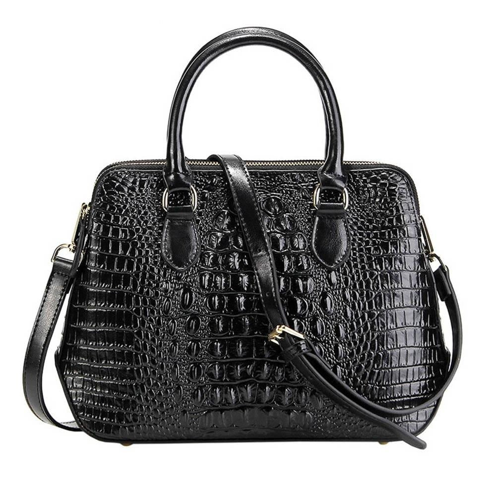 Zency Alligator Women Handbag 100% Genuine Leather Casual Tote Fashion Lady Crossbody Messenger Bag Classic Black Shoulder Purse