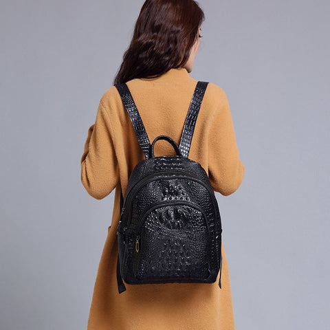 ZENCY Large Capacity Fashion Crocodile Pattern Backpack Genuine Leather Second Layer Cowhide Women Backpack School Bags