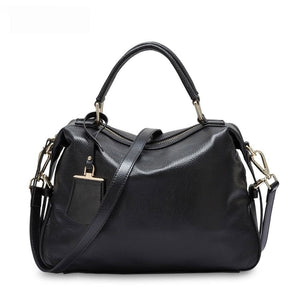 Zency New Model 100% Natural Leather Fashion Women Tote Bag Classic Black Charm Boston Handbag Travel Messenger Crossbody Female