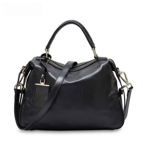 Image of Zency New Model 100% Natural Leather Fashion Women Tote Bag Classic Black Charm Boston Handbag Travel Messenger Crossbody Female