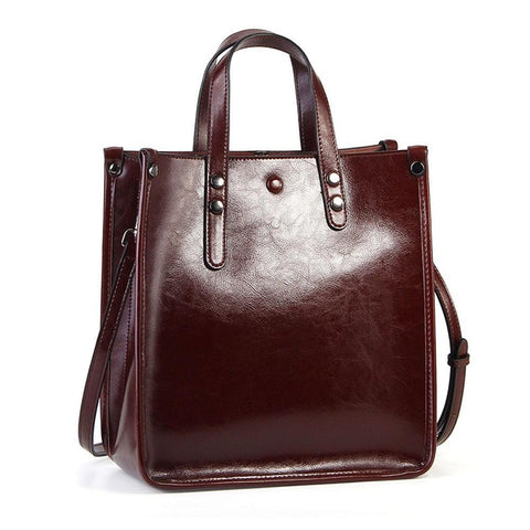 Image of Zency Women Casual Tote 100% Genuine Leather Brown Handbag Retro Crossbody Messenger Purse For Lady Coffee Shoulder Bag