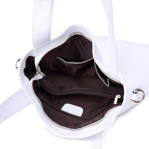 Image of ZENCY Fashion 100% Genuine Cow Leather Women Shoulder Bags Ladies Shopping Handbag Long Handle Messenger Black White Cowhide Bag