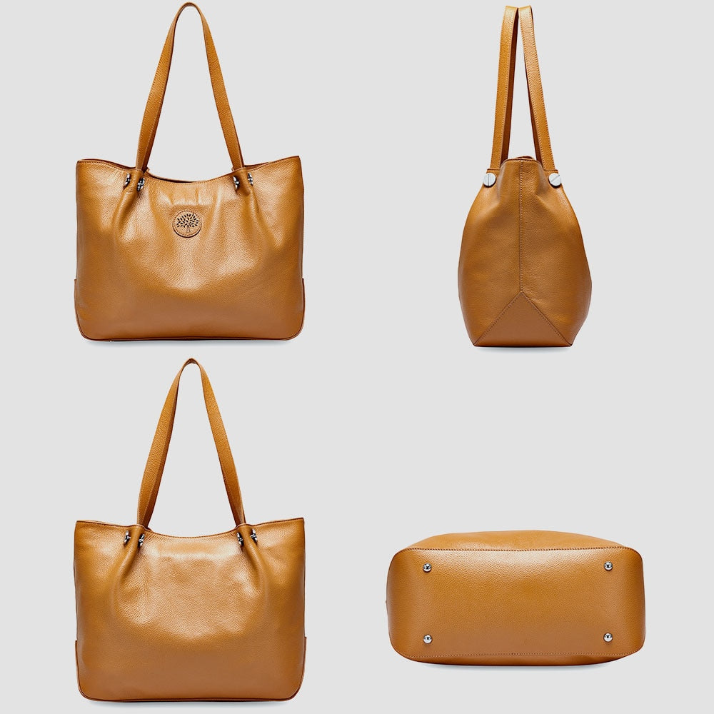 Zency Large Capacity Women Shoulder Bag 100% Genuine Leather Handbag Simple Fashion Lady Crossbody Messenger Purse Black Tote