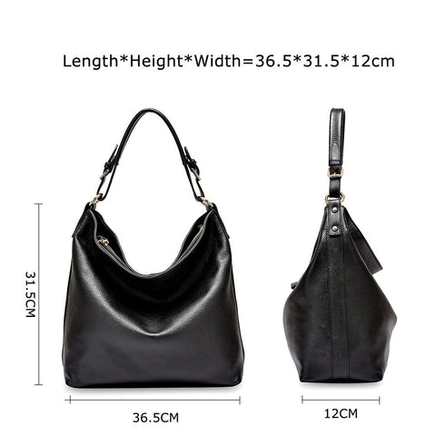 Image of Zency Lady Casual Tote 100% Genuine Leather Handbag Black Fashion Female Crossbody Messenger Purse Elegant Shoulder Bag
