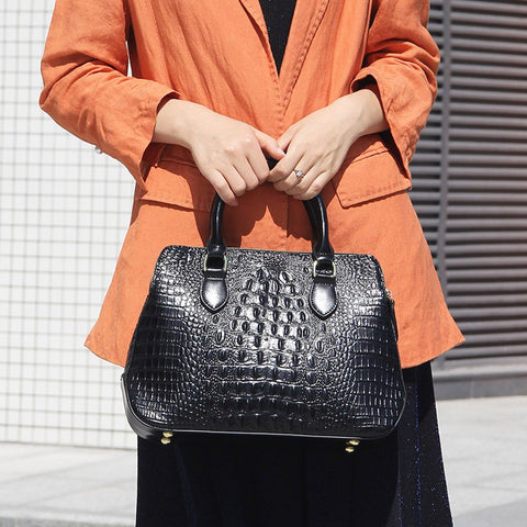 Image of Zency Alligator Women Handbag 100% Genuine Leather Casual Tote Fashion Lady Crossbody Messenger Bag Classic Black Shoulder Purse
