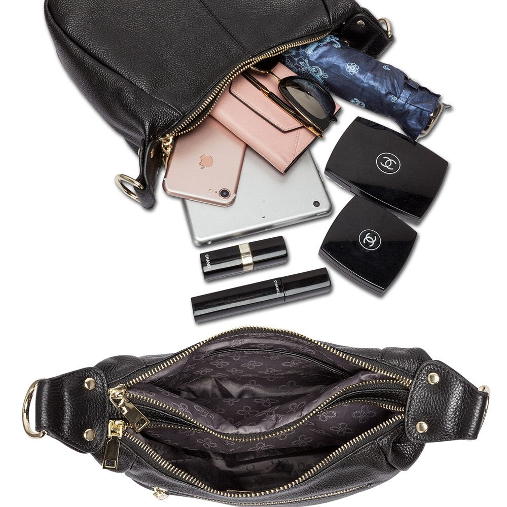Zency Women Shoulder Bag 100% Genuine Leather Classic Black Fashion Crossbody Messenger Purse For Female High Quality Handbag