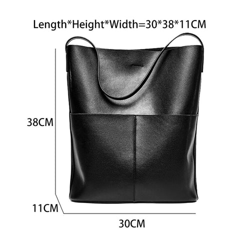 Image of Zency 100% Genuine Leather Fashion Coffee Women Shoulder Bag High Quality Tote Handbag Daily Casual Shopping Bags For Lady Black