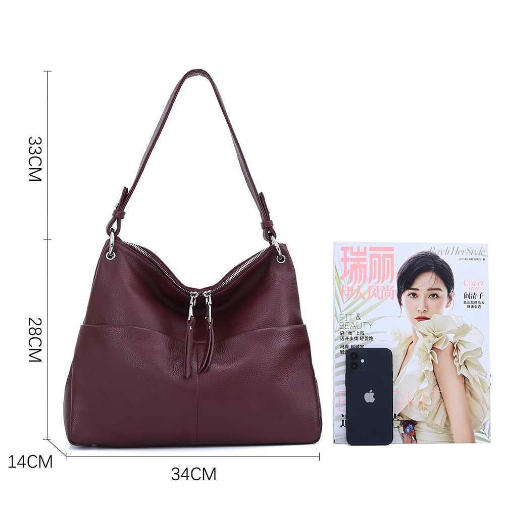 Zency Soft Top-layer Cowhide Leather Handbag Large Capacity Classic Fashion Shoulder Bags Multi-function Female Crossbody Bag