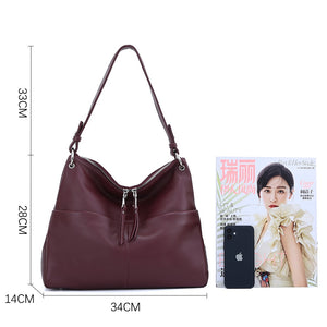 Zency Soft Top-layer Cowhide Leather Handbag Large Capacity Classic Fashion Shoulder Bags Multi-function Female Crossbody Bag
