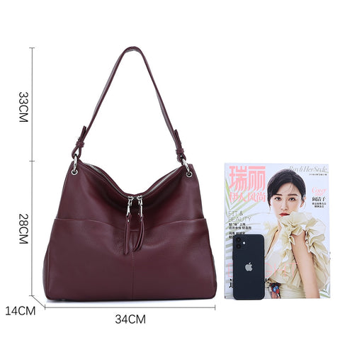Image of Zency Soft Top-layer Cowhide Leather Handbag Large Capacity Classic Fashion Shoulder Bags Multi-function Female Crossbody Bag