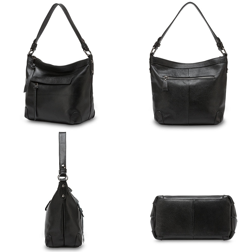 Zency Luxury Women Shoulder Bag 100% Genuine Leather Casual Tote Handbag High Quality Messenger Bags Black Grey
